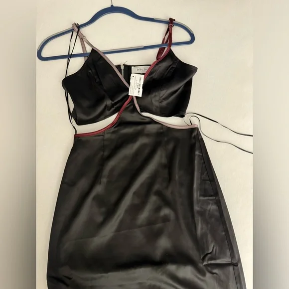 Satin cut out midi dress with deep and light purple accents. NWT - Picture 4 of 5